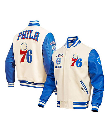 Мужская кремовая университетская куртка Philadelphia 76ers в стиле ретро с молнией во всю длину Pro Standard