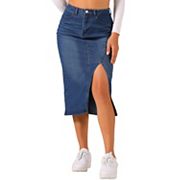 Women's Denim Skirt Casual High Waisted Front Slit Knee Length Jean Skirts Allegra K