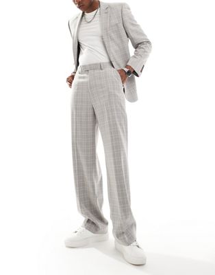 ASIS DESIGN wide tonal plaid suit pants in gray ASOS DESIGN