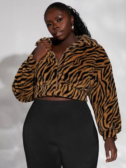 SHEIN SXY размера плюс Пальто тигр в полоску из плюша SHEIN