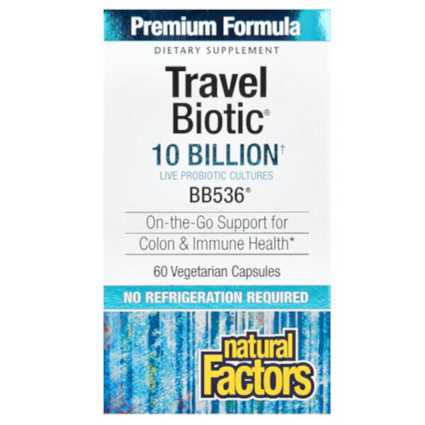 Travel Biotic, BB536, 10 миллиардов, 60 вегетарианских капсул - Natural Factors Natural Factors