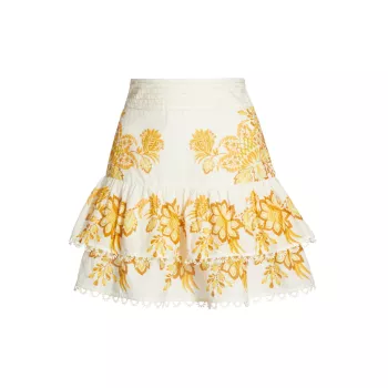 Aura Floral Cotton Ruffled Miniskirt Farm Rio