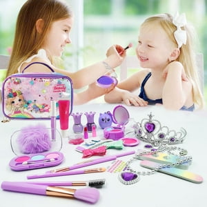 Kids Makeup Kit for Girls 29 Pcs, Washable Real Makeup Kit with Cosmetic Bag, Safe & Non-Toxic Little Girls Play Makeup Set for 5+ Years Old Little Princess Qishi