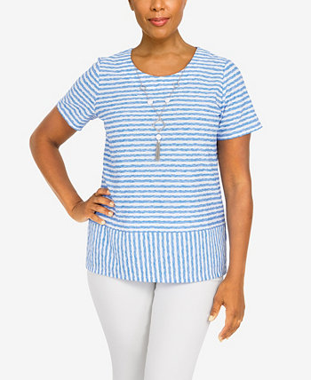 Petite Classics Stripe Texture Knit Top with Necklace Alfred Dunner