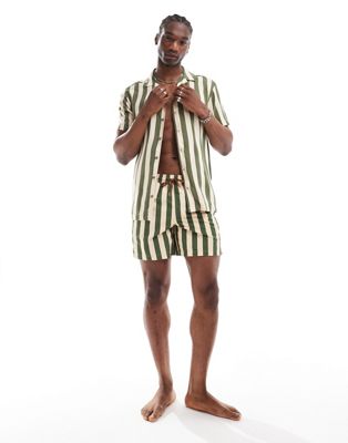 Hunky Trunks swim shorts in khaki and cream stripe - part of a set Hunky Trunks