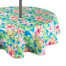 60&#34; Green and Pink Floral Round Outdoor Tablecloth With Zipper Contemporary Home Living