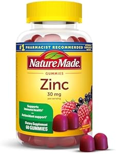 Nature Made Extra Strength Zinc Supplements 30 mg, Dietary Supplement for Immune Health and Antioxidant Support, 60 Zinc Gummies (Жевательные конфеты), 30 Day Supply Nature Made