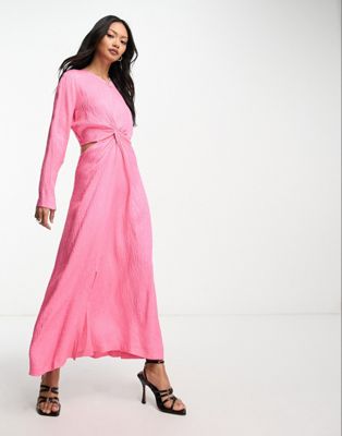 Розовое платье миди с твист- вырезом Closet London Closet London