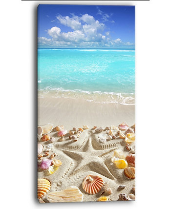 Художественная печать на холсте с изображением морских звезд Карибского моря и берега на берегу Карибского моря - 16 "X 32" Design Art