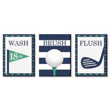Big Dot of Happiness Par-Tee Time - Golf - Kids Bathroom Rules Wall Art - 7.5 x 10 inches - Set of 3 Signs - Wash, Brush, Flush Big Dot of Happiness
