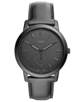 Мужские минималистские часы с черным кожаным ремешком 44мм Fossil