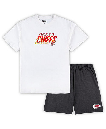 Men's White, Charcoal Kansas City Chiefs Big and Tall T-shirt and Shorts Set Concepts Sport