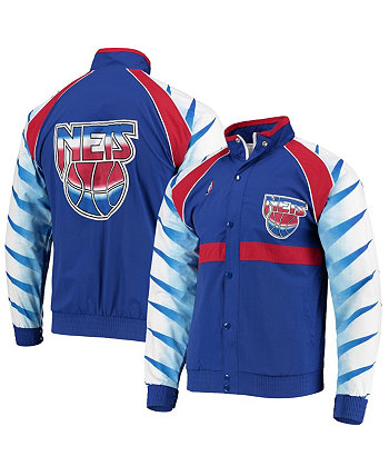 Мужская синяя куртка New Jersey Nets Hardwood Classics Authentic Warm-Up реглан с молнией во всю длину Mitchell & Ness