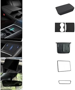 frani Center Console Cover 5Pcs Set for Tesla Model 3 2021-2023 Model Y 2021-2024,Tesla Interior Cover Decor Accessories Black Frani