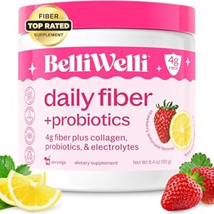 Daily Fiber Supplement with Added Collagen, Probiotics and Electrolytes | Supports Digestive Health and Regularity | Cucumber Lime Mint | 16 Servings Belli Welli