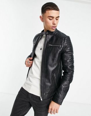 Barneys Originals leather racer jacket in black Barneys Originals