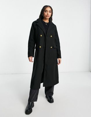 Черное двубортное удлиненное пальто QED London QED London