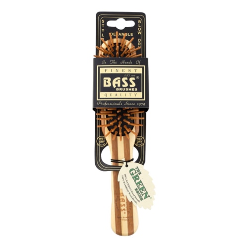 Bass The Green Brush Средняя плоская расческа с бамбуковыми штифтами и усилителем; Бамбуковая ручка -- 1 кисть Bass