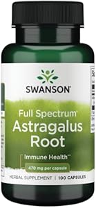 Swanson Astragalus Root - Herbal Supplement Promoting Immune System Support - Natural Formula Supporting Heart '&' Liver Health - (100 Capsules (Капсулы), 470mg Each) Swanson