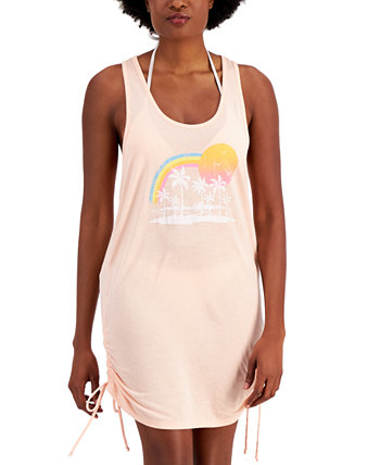 Juniors' Graphic-Print Side-Shirred Cover-Up Dress, Created for Macy's Miken