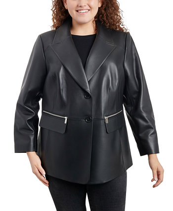 Женский кожаный пиджак больших размеров с карманом на молнии Anne Klein