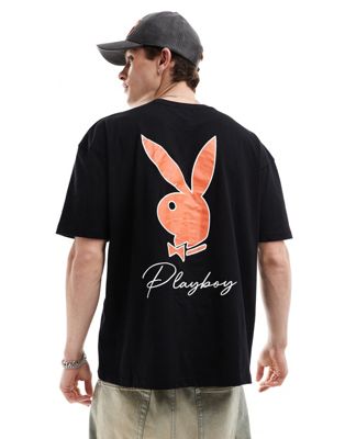 Mennace x Playboy T-shirt in black with chest and back logo print Mennace