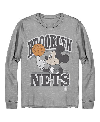 Мужская серая футболка с длинным рукавом Brooklyn Nets Disney Mickey Team Spirit Junk Food