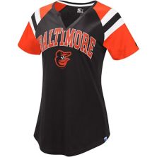 Женская футболка Starter Black/Orange Baltimore Orioles Game On Notch Neck Raglan Starter