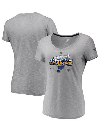 Женская серая футболка с v-образным вырезом "Сент-Луис Блюз 2019" Кубка Стэнли Чемпионов Раздевалка Fanatics