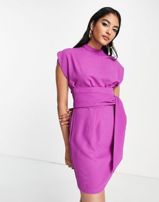 Пурпурное платье мини с поясом и завязкой на талии Closet London Closet London