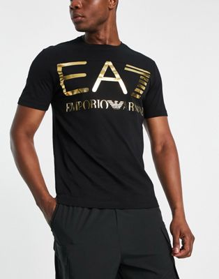Черная футболка с большим логотипом и золотым логотипом Armani EA7 EA7