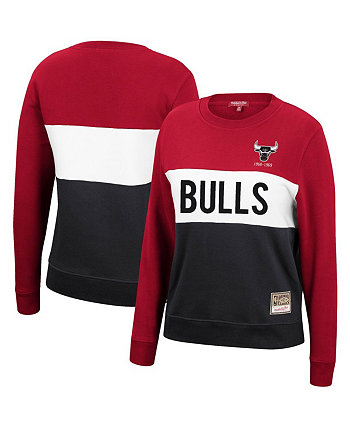 Женская черно-красная толстовка Chicago Bulls Hardwood Classics Colorblock 2.0 Pullover Sweatshirt Mitchell & Ness