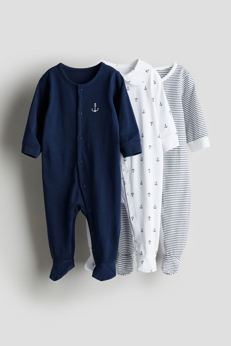 Комплект из трех хлопковых пижамных комбинезонов H&M