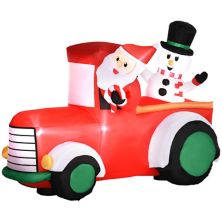 Outsunny 5ft Inflatable Santa Claus Driving a Car with Snowman, Blow-Up Outdoor LED Yard Display for Party, Garden, Lawn, Holiday Outsunny
