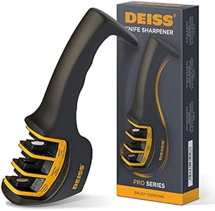 Deiss PRO 3-Stage Kitchen and Pocket Knife Sharpener - Professional Grade Knife Blade Sharpener for Cooking, Hunting and Ceramic Knives - Safely Restore and Polish Sharp Edges (ORANGE) Deiss