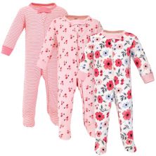 Touched by Nature Baby Girl Organic Cotton Zipper Sleep and Play 3pk, Coral Garden Touched by Nature