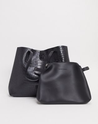 Черная сумка-тоут Claudia Canova без подкладки со съемным мешочком из крокодиловой кожи Claudia Canova