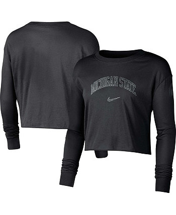 Женская черная укороченная футболка с длинным рукавом и логотипом Michigan State Spartans 2-Hit Nike