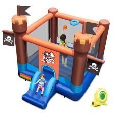 Pirate-Themed Inflatable Bounce Castle with Large Jumping Area and 735W Blower Slickblue