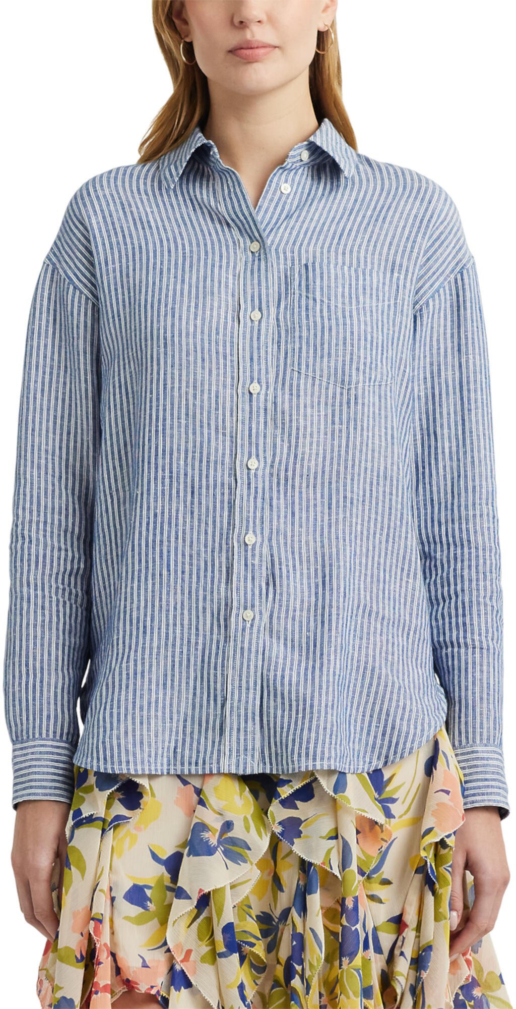 Relaxed Fit Pinstripe Linen Shirt LAUREN Ralph Lauren