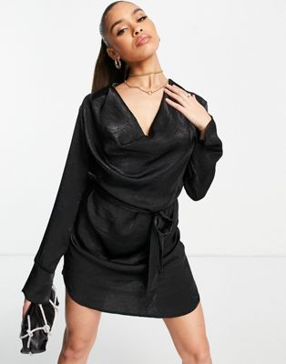 First Distraction The Label satin dress in black First Distraction
