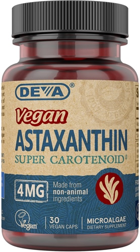 Астаксантин веганский, Супер каротиноид - 4 мг - 30 веганских капсул - Deva Deva