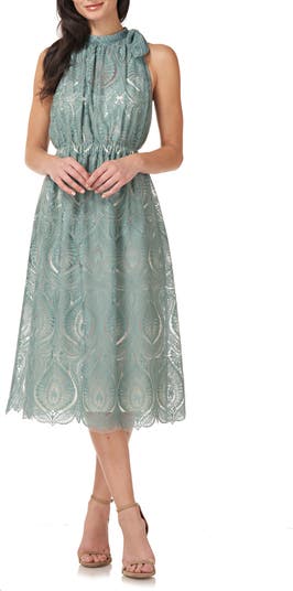 Коктейльное платье миди с вышивкой и вырезом халтер JS Collections