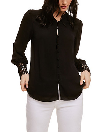 Solid Soft Crepe Blouse With Lace Cuff Fever