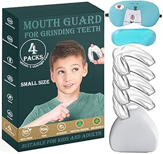 Kids Night Guard for Teeth Grinding, Small Size, 4 Pack Moldable Night Guard for Clenching Teeth | Comfortable Dental Guard | Stops Bruxism and Tmj | Including Hygiene Case and Gel Ice Pack Lulurose