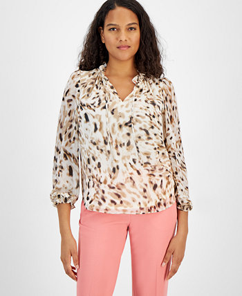 Женская блузка с абстрактным принтом и завязками на воротнике, созданная для Macy's Bar III