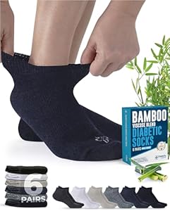 Doctor's Select Viscose Bamboo Ankle Diabetic Socks for Women and Men - 6 Pairs | Super Soft, Non Binding, Loose Wide Top Doctor"s Select