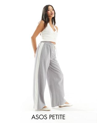 ASOS DESIGN Petite pull-on pants with contrast panel in gray stripe ASOS DESIGN