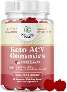 ACV Apple Cider Vinegar Gummies - Sugar Free Apple Cider Vinegar Gummies with The Mother for Full Body Cleanse and Detox Natural Energy and Digestive Support - Keto ACV Vitamins for Adults Natures Craft