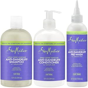 SheaMoisture Dandruff Shampoo (12 Oz) + Conditioner (12 Oz) + Pre-Wash (4 Oz) Anti-Dandruff 3pc Bundle with Salicylic Acid & Vitamin B3, Apple Cider Vinegar SheaMoisture